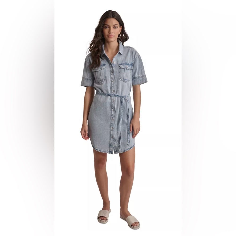 DKNY NWT Women's Denim Self Belted Shirtdress